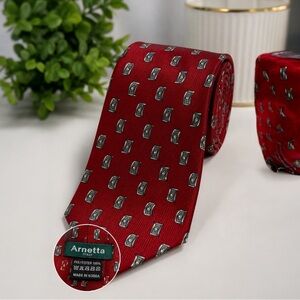 Vintage Arnetta Italy Red Geometric Neck Tie Mens Classic Polyester Korea